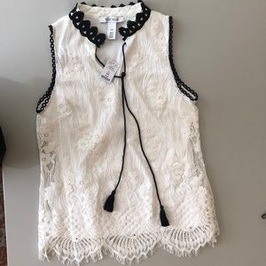 NWT WHBM White Lace with Black Trim Top